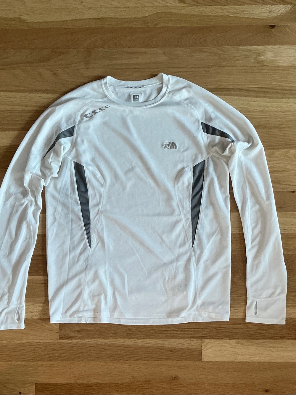 The North Face White Long-Sleeve Performance Top with Gray Accents